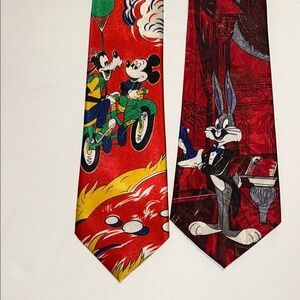 Novelty Colorful Cartoon Character Ties. Set of 2. Bunny, rabbit, mouse, dog.